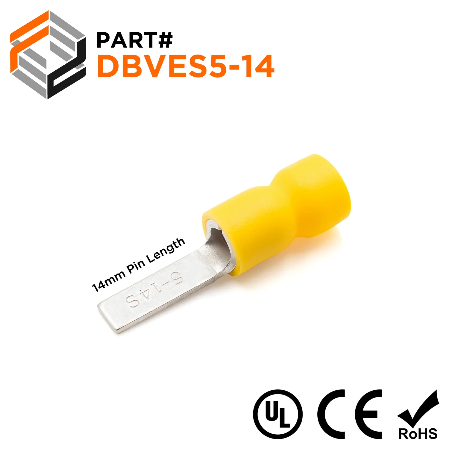 DBVES5-14 - 12 to 10 AWG Vinyl Insulated Easy Entry Flat Blade Terminals, Butted Seam, 100 Pieces