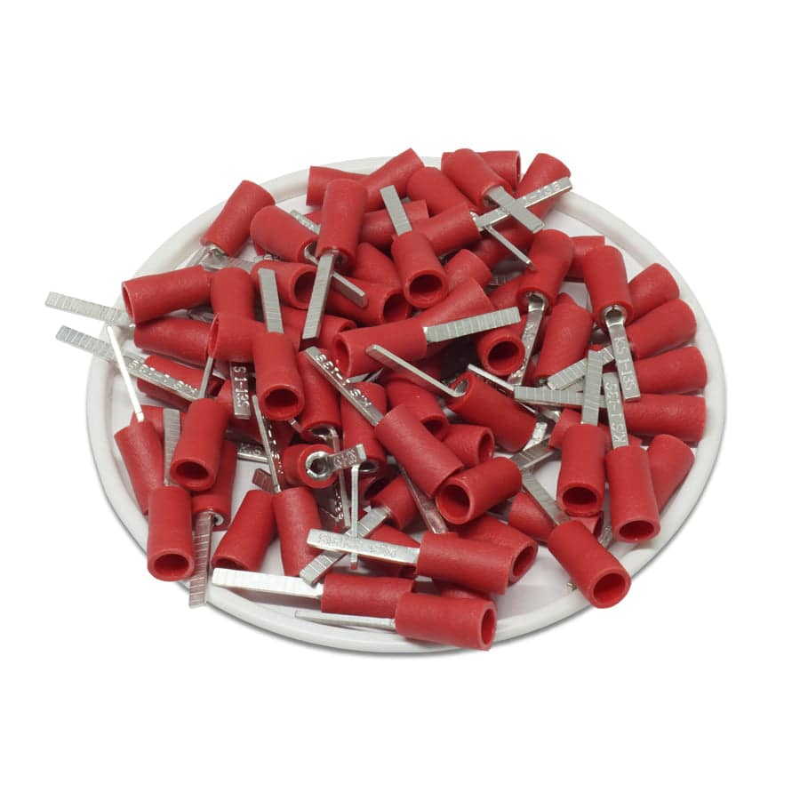 22 to 16 AWG Vinyl Insulated Flat Blade Terminals, Butted Seam, UL Approved, 100 Pieces - DBVS1-13