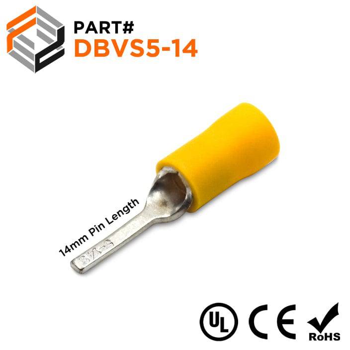 12 to 10 AWG Vinyl Insulated Flat Blade Terminals, Butted Seam, UL Approved, 100 Pieces - DBVS5-14