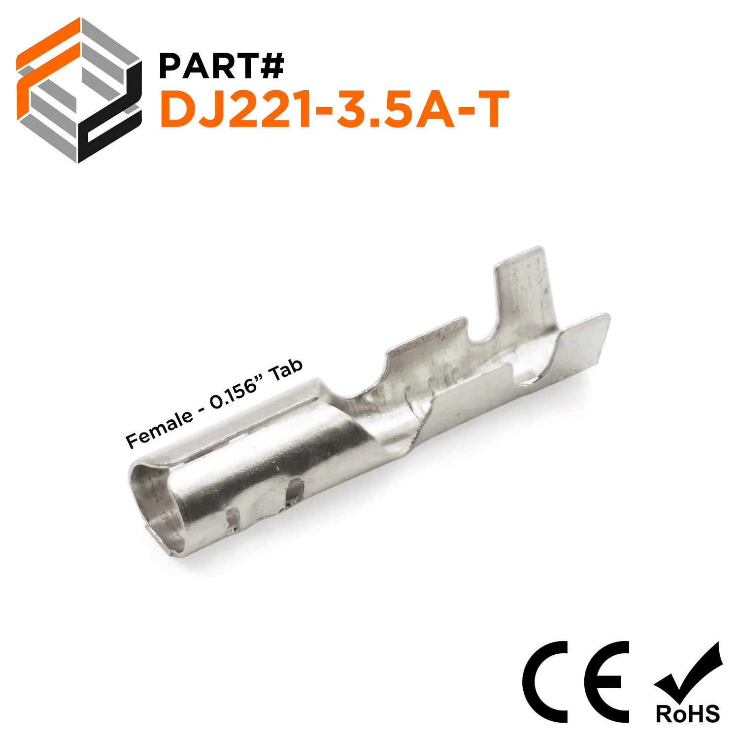 DJ221-3.5A-T - 22 to 18 AWG Open Barrel Bullet Connectors, Female, Tin Plated Brass, 0.156" Tab, 100 Pieces