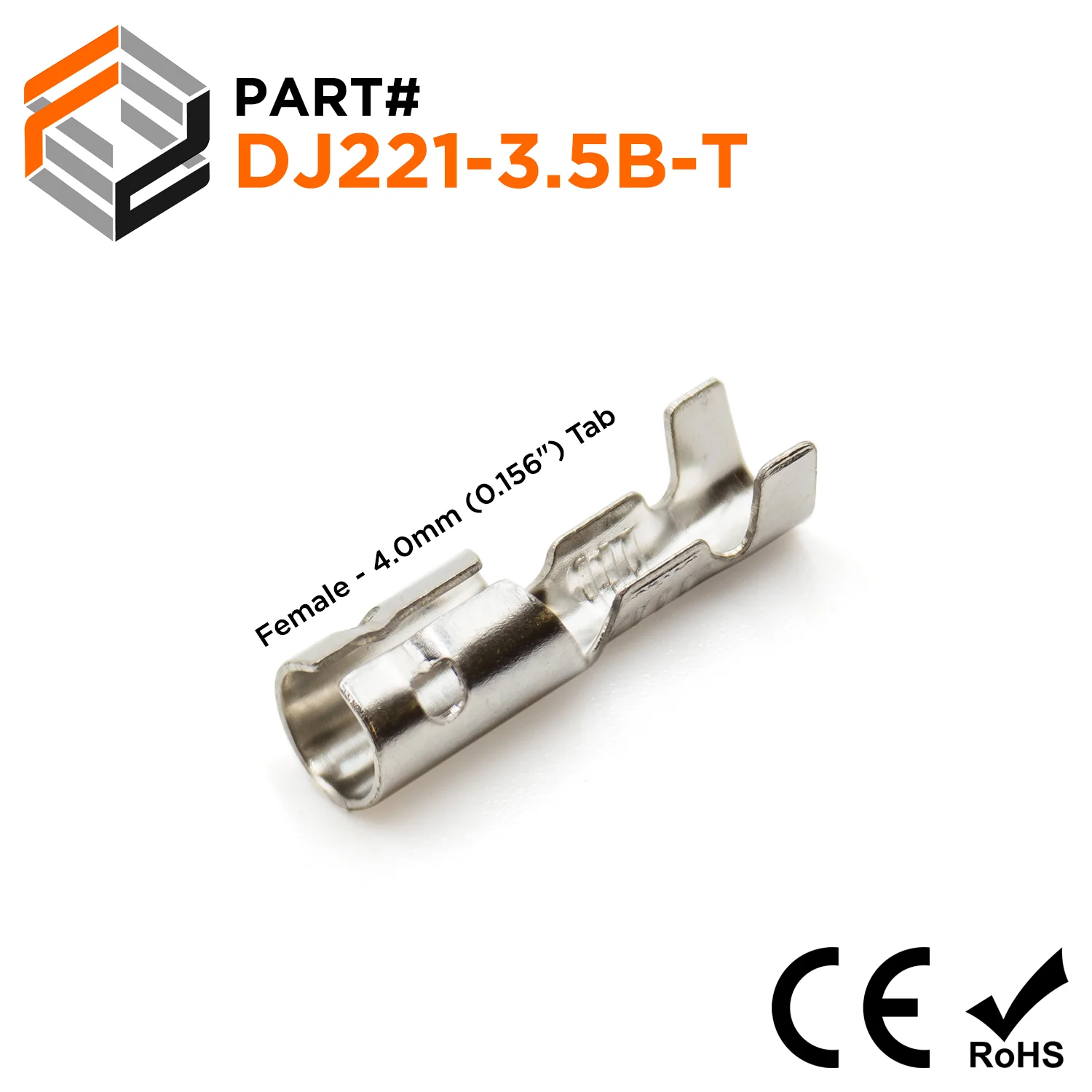 DJ221-3.5B-T - 18 to 16 AWG Open Barrel Bullet Connectors, Female, Tin Plated Brass, 0.156" Tab, 100 Pieces