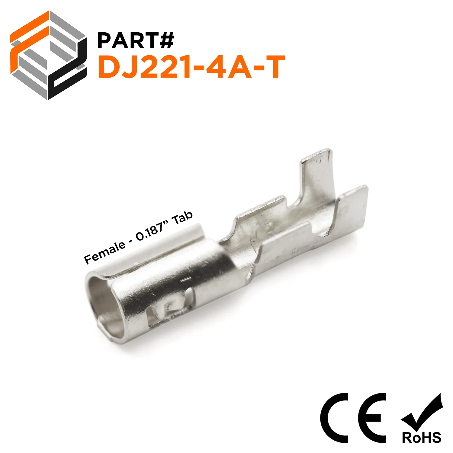 DJ221-4A-T - 22 to 18 AWG Open Barrel Bullet Connectors, Female, Tin Plated Brass, 0.187" Tab, 100 Pieces