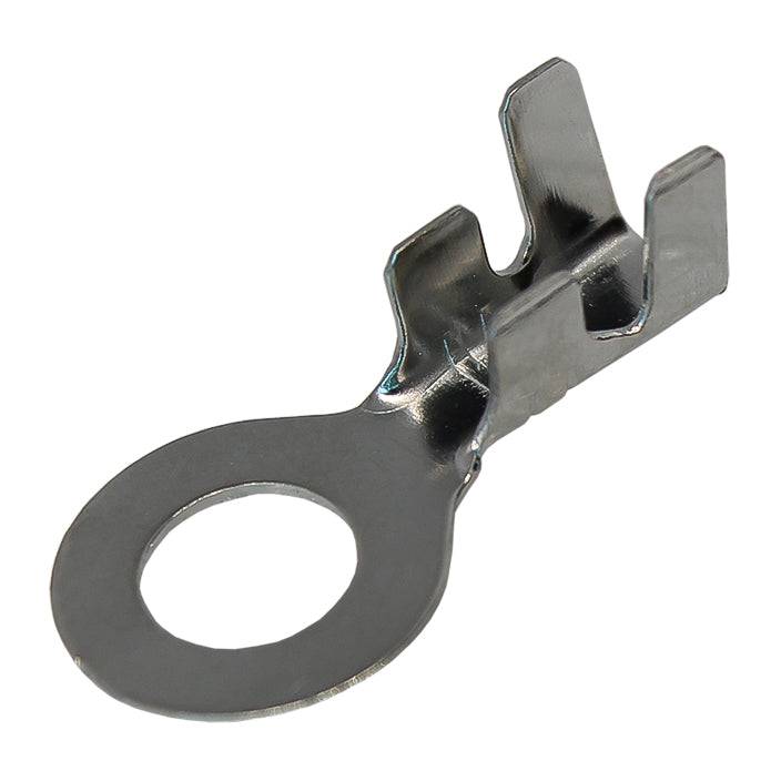 DJ431-6D-T - 14 to 12 AWG Ring Terminals, 1/4" Stud, Tin Plated Brass, Open Barrel, 100 Pieces