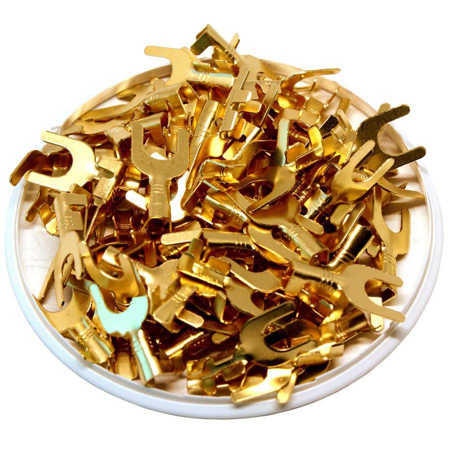 DJ441A-6C - 16 to 14 AWG Fork/Spade Terminals, Open Barrel Style, Brass, 1/4" Stud, 100 Pieces - Image 2