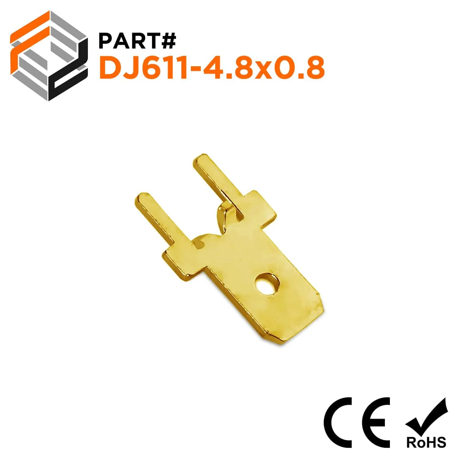 DJ611-4.8x0.8 - Untinned Brass Circuit Board Mount Quick Disconnect 4.8x0.8mm Tab, 100 Pieces