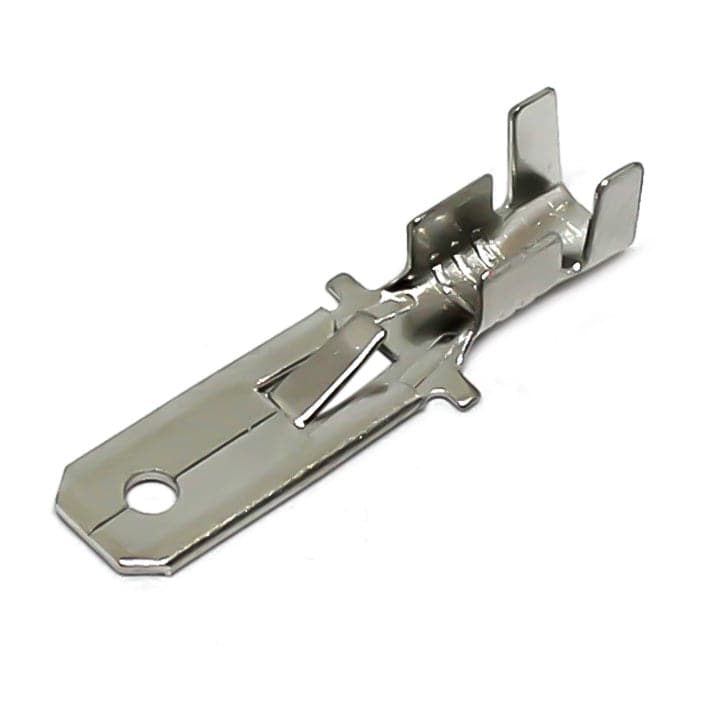 DJ611-6.3C-T - 16 to 14 AWG Open Barrel Quick Disconnects, Male, Lock Tab, NEMA Tab: 6.3, Tin Plated Brass, 100 Pieces