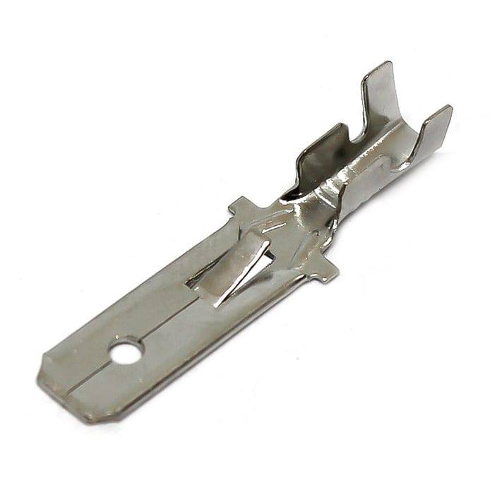 DJ612-6.3B-T - 18 to 16 AWG Tin Plated Male Quick Disconnects, Round Tab, 6.35x0.8mm Tab, 100 Pieces