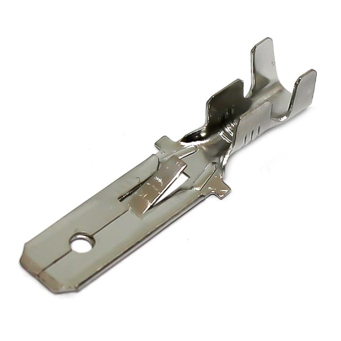 DJ612-6.3C-T - 16 to 14 AWG Tin Plated Brass Male Quick Disconnects, Round Tab, 6.35x0.8mm Tab, 100 Pieces