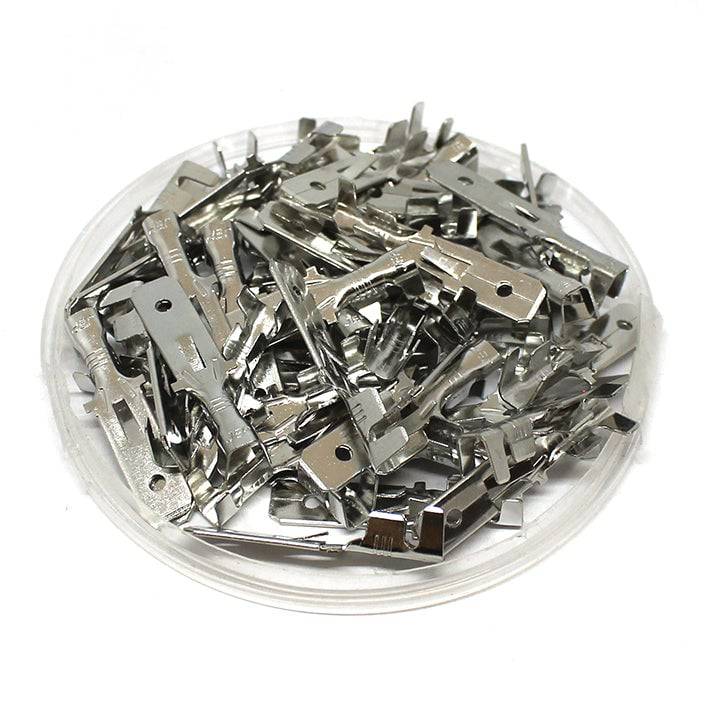 DJ612-6.3C-T - 16 to 14 AWG Tin Plated Brass Male Quick Disconnects, Round Tab, 6.35x0.8mm Tab, 100 Pieces - Image 2