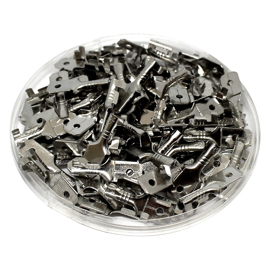 DJ615-6.3x0.8-T - 22 to 18 AWG Tin Plated Brass Male Quick Disconnects, 6.3x0.8mm Tab, 100 Pieces - Image 2