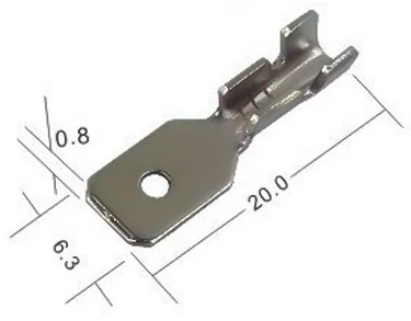 DJ616-6.3x0.8A-T - 22 to 20 AWG Male Quick Disconnects, Tin Plated Brass, 6.3 NEMA Tab, 100 Pieces