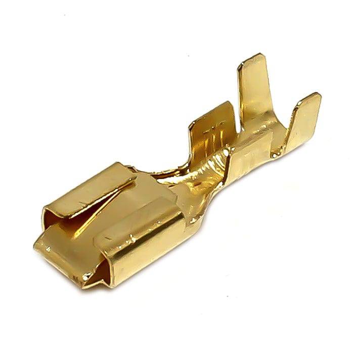DJ621-B6.3C - 16 to 14 AWG Female Quick Disconnects, Brass, Lock Tab, 100 Pieces