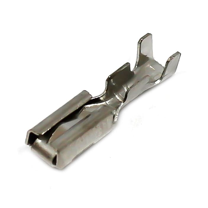 DJ621-E2.8X0.5-T - 22 to 18 AWG Female Quick Disconnects, Lock Tab, Brass, Tin Plated, 100 Pieces