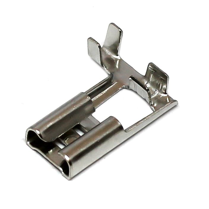 DJ6211-D6.3A-T - 22 to 18 AWG Flag Terminal Quick Disconnects, 90-Degree, Tin Plated Brass, 100 Pieces