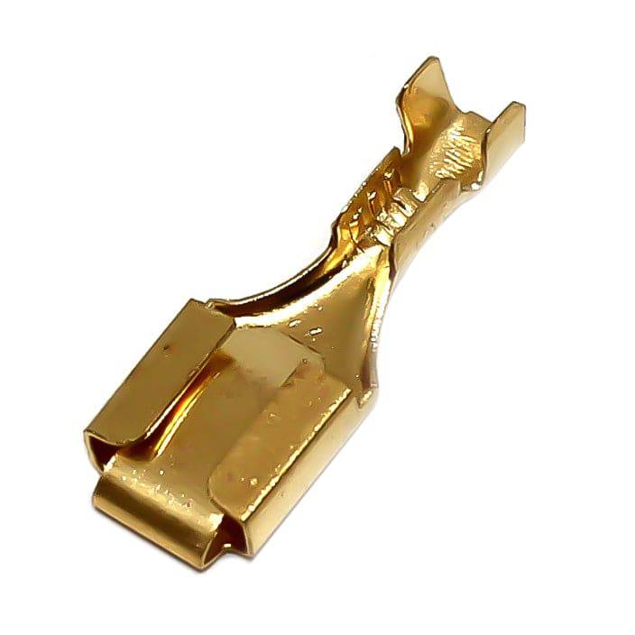 DJ621-B6.3A - 22 to 18 AWG Female Quick Disconnects, Brass, Lock Tab, 100 Pieces