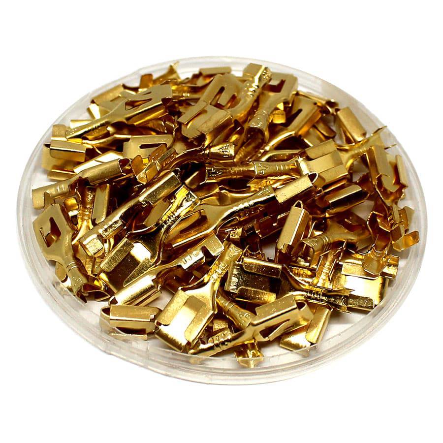 DJ621-B6.3A - 22 to 18 AWG Female Quick Disconnects, Brass, Lock Tab, 100 Pieces - Image 3