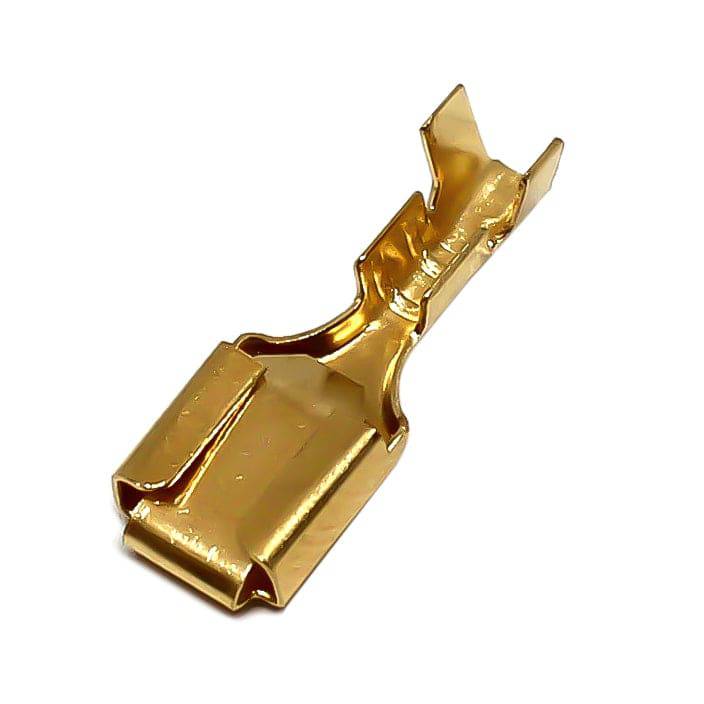 DJ621-B6.3B - 18 to 16 AWG Female Quick Disconnects, Brass, Lock Tab, 100 Pieces