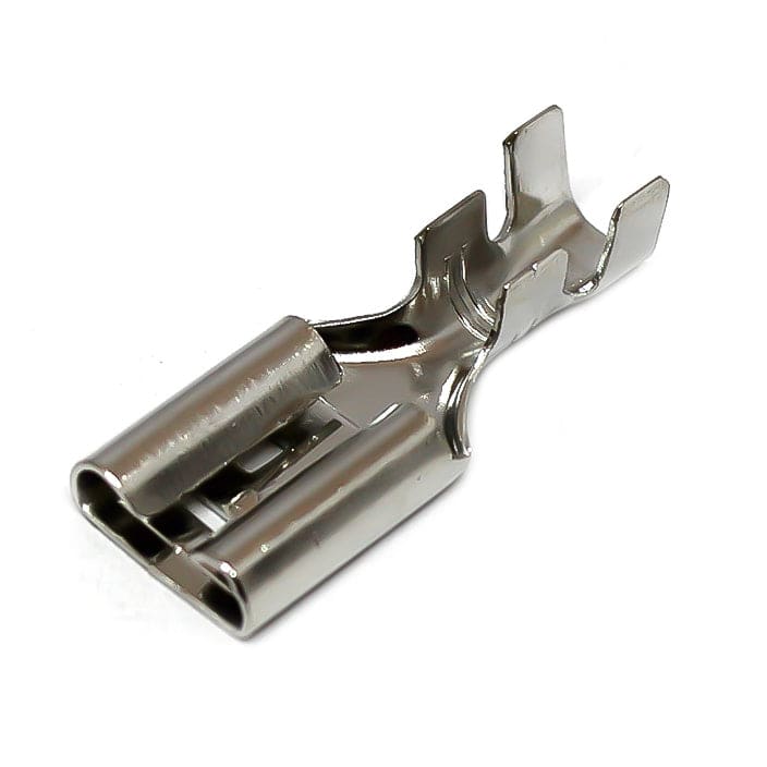 DJ621-D9.5x1.2D-T - 14 to 12 AWG Female Quick Disconnects, No Locking Tab, Open Barrel Style, 50 Pieces