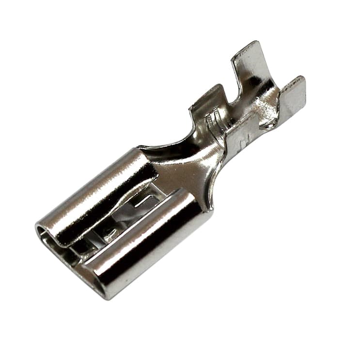 DJ621-E9.5x1.2D-T - 14 to 12 AWG Female Quick Disconnects, With Locking Tab, Open Barrel Style, 50 Pieces