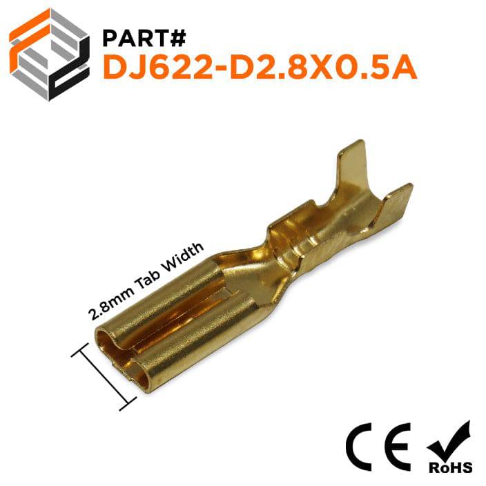 DJ622-D2.8X0.5A - 22 to 16 AWG Female Open Barrel Quick Disconnects, 100 Pieces