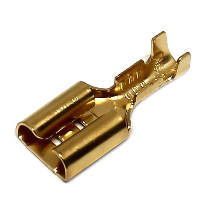 DJ622-D6.3A - 22 to 20 AWG Female Quick Disconnects, Brass, 6.3 NEMA Tab, 100 Pieces
