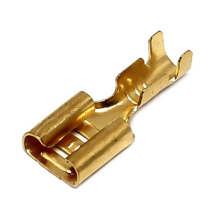 DJ622-D6.3B - 18 to 16 AWG Female Quick Disconnects, Brass, 6.3 NEMA Tab, 100 Pieces