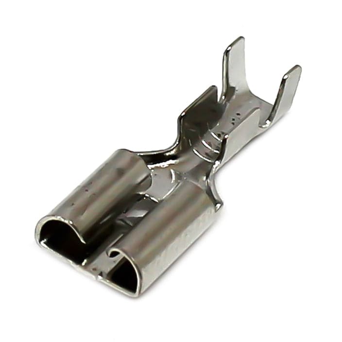 DJ623-A6.3B-T - 18 to 16 AWG Female Quick Disconnects, Tin Plated Brass, Lock Tab, 100 Pieces