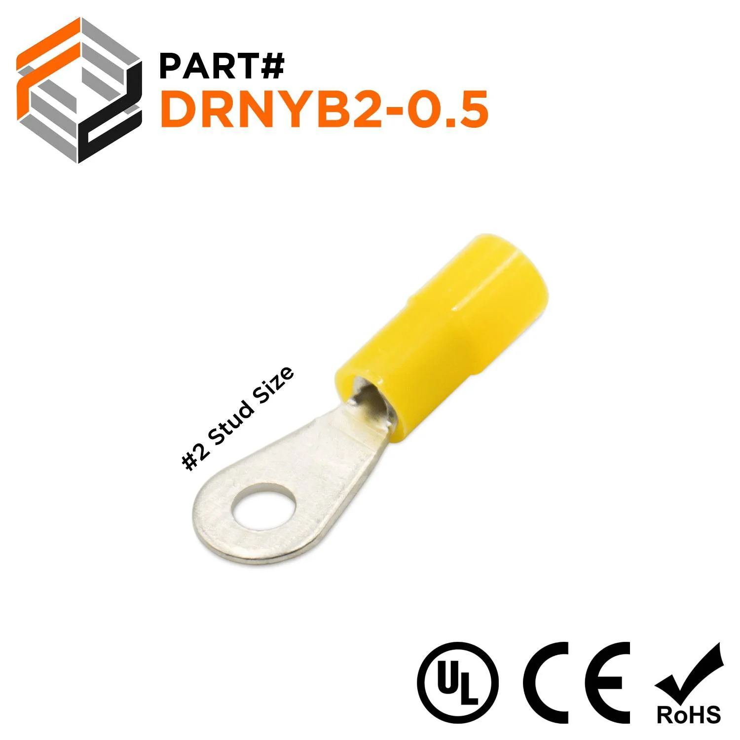 DRNYB2-0.5 - Nylon Ring Terminal Brazed Seam 26-22 AWG Yellow 100/pk