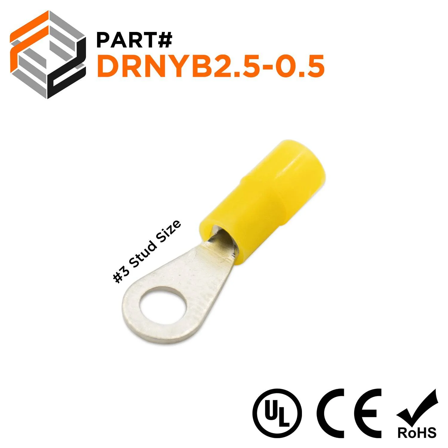 DRNYB2.5-0.5 - Nylon Ring Terminal Brazed Seam 26-22AWG Yellow 100/pk