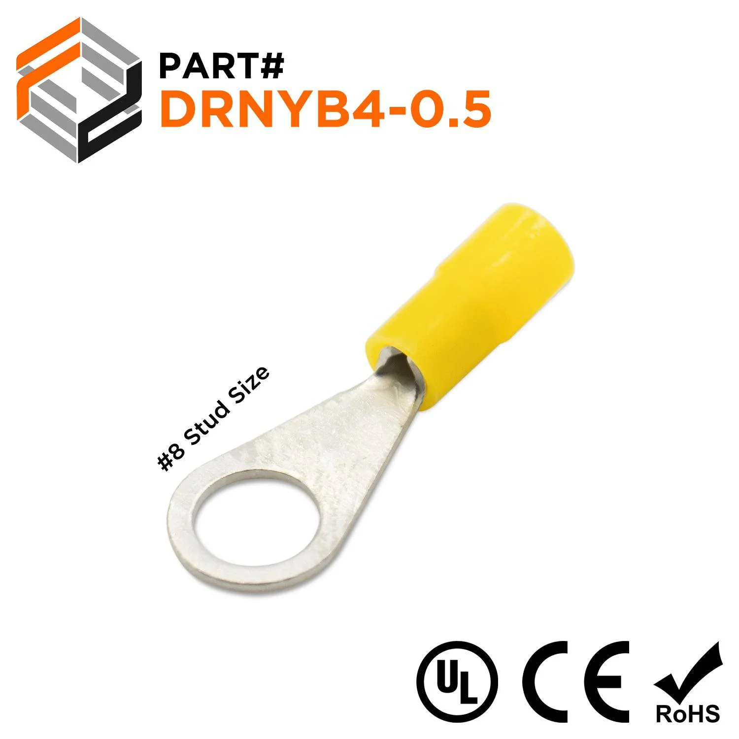 DRNYB4-0.5 Nylon Ring Terminal Brazed Seam 26-22AWG Yellow 100/pk
