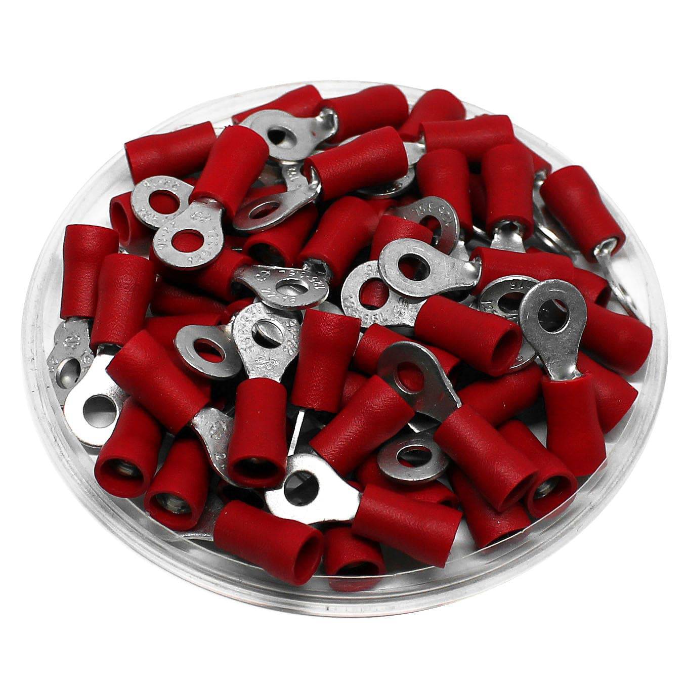 DRVB4-1 - DIN46237 Vinyl Ring Terminal Brazed 22-16 AWG - #8 Stud - 100/pk