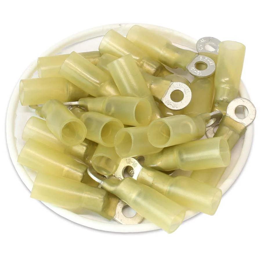 DSY08 - 12 to 10 AWG Heat Shrink Ring Terminals, #8 Stud, Polyolefin, 25 Pieces - Image 2
