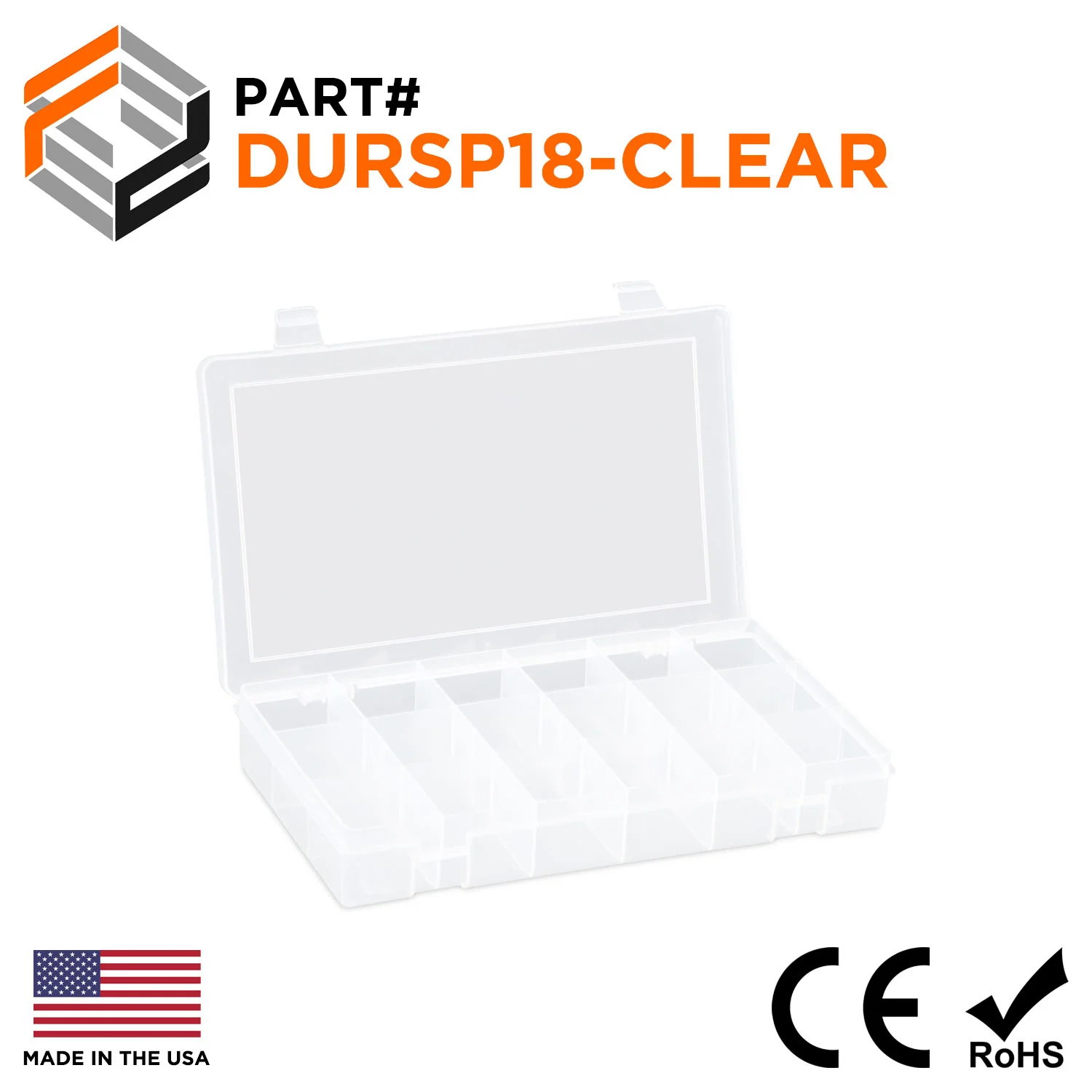 Durham 18-Slot Compartment Box - 11" x 6 3/4", Clear - SP18