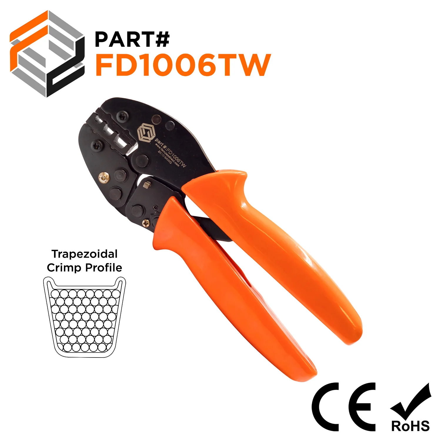 FD1006TW - 10 to 6 AWG Twin Wire Ferrules Crimping Tool, Heavy Duty, Trapezoidal Crimp, 1 Piece