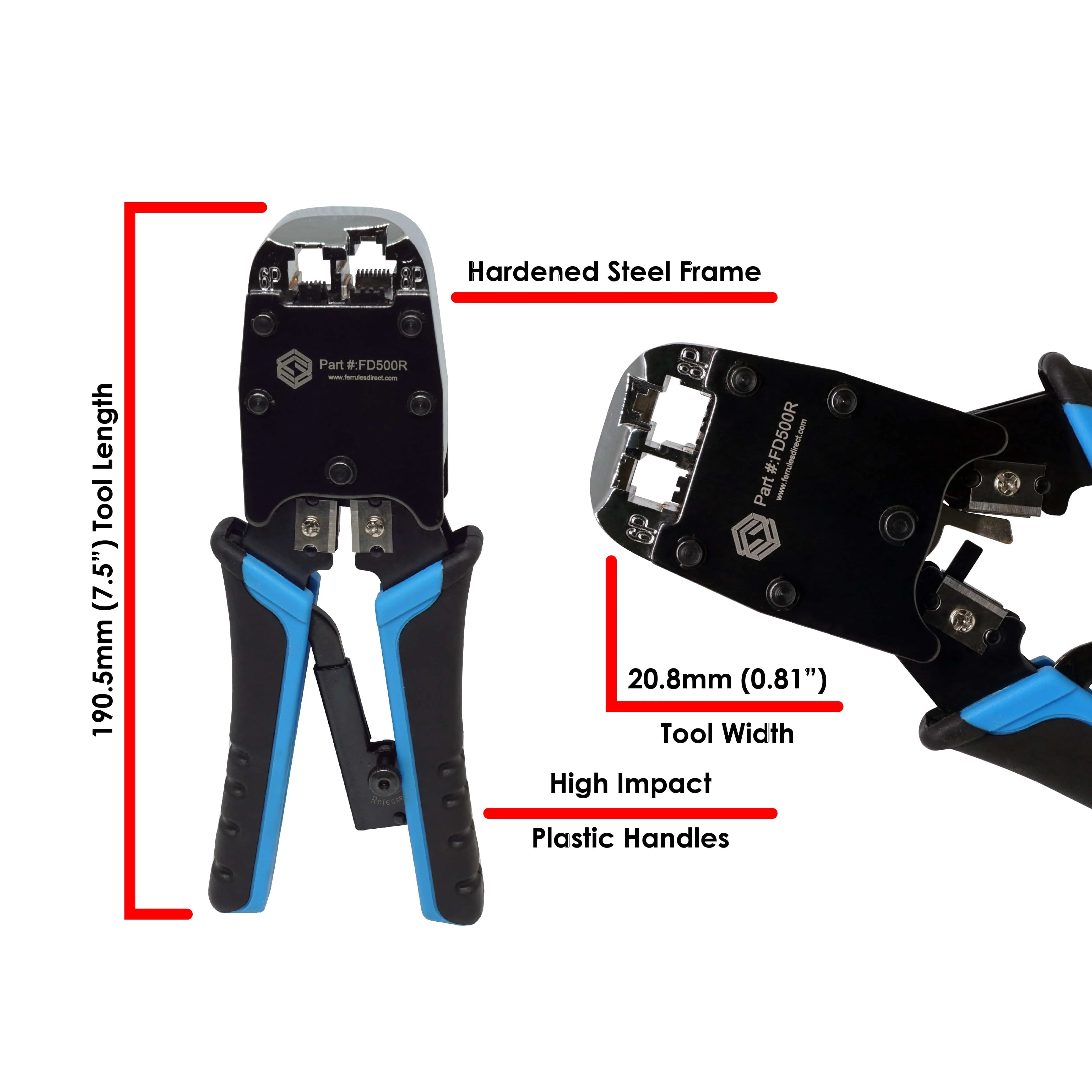 FD500R - CAT5, CAT5E, CAT6 Ethernet & Phone Connectors Crimping Tool, 1 Piece - Image 2