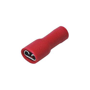 FDFD1-110(5) - 22 to 16 AWG Vinyl PVC Insulated Quick Disconnects, Female, Red, Fully Insulated, Double Crimp, 100 Pieces - Image 2