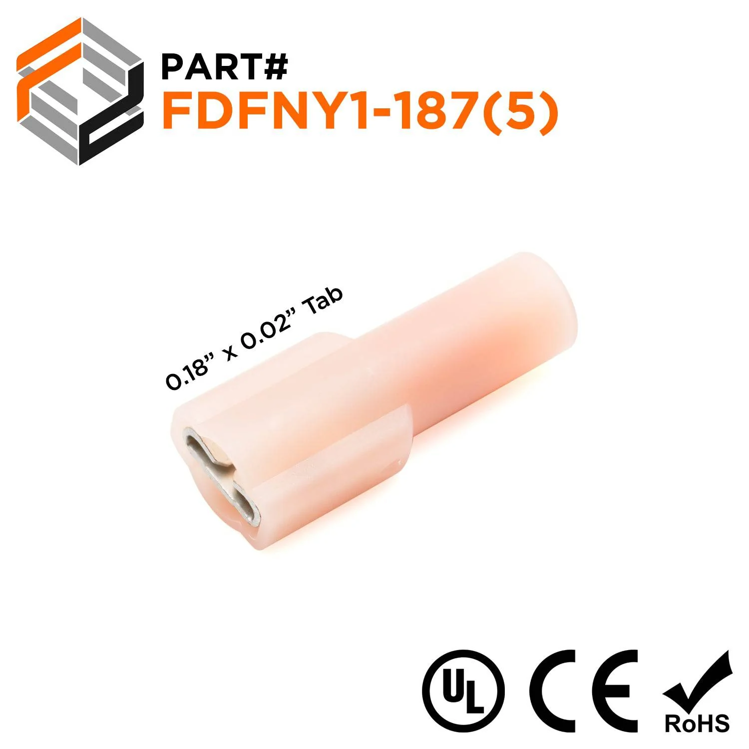 FDFNY1-187(5) - 22 to 16 AWG Nylon Insulated Quick Disconnects, Female, Fully Insulated, 100 Pieces