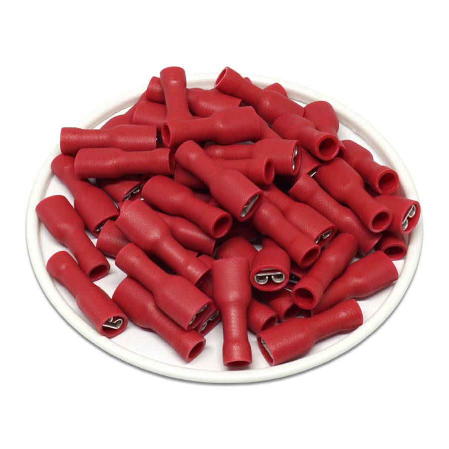 FDFV1-187(5) - 22 to 16 AWG Vinyl PVC Insulated Quick Disconnects, Female, Fully Insulated, 100 Pieces