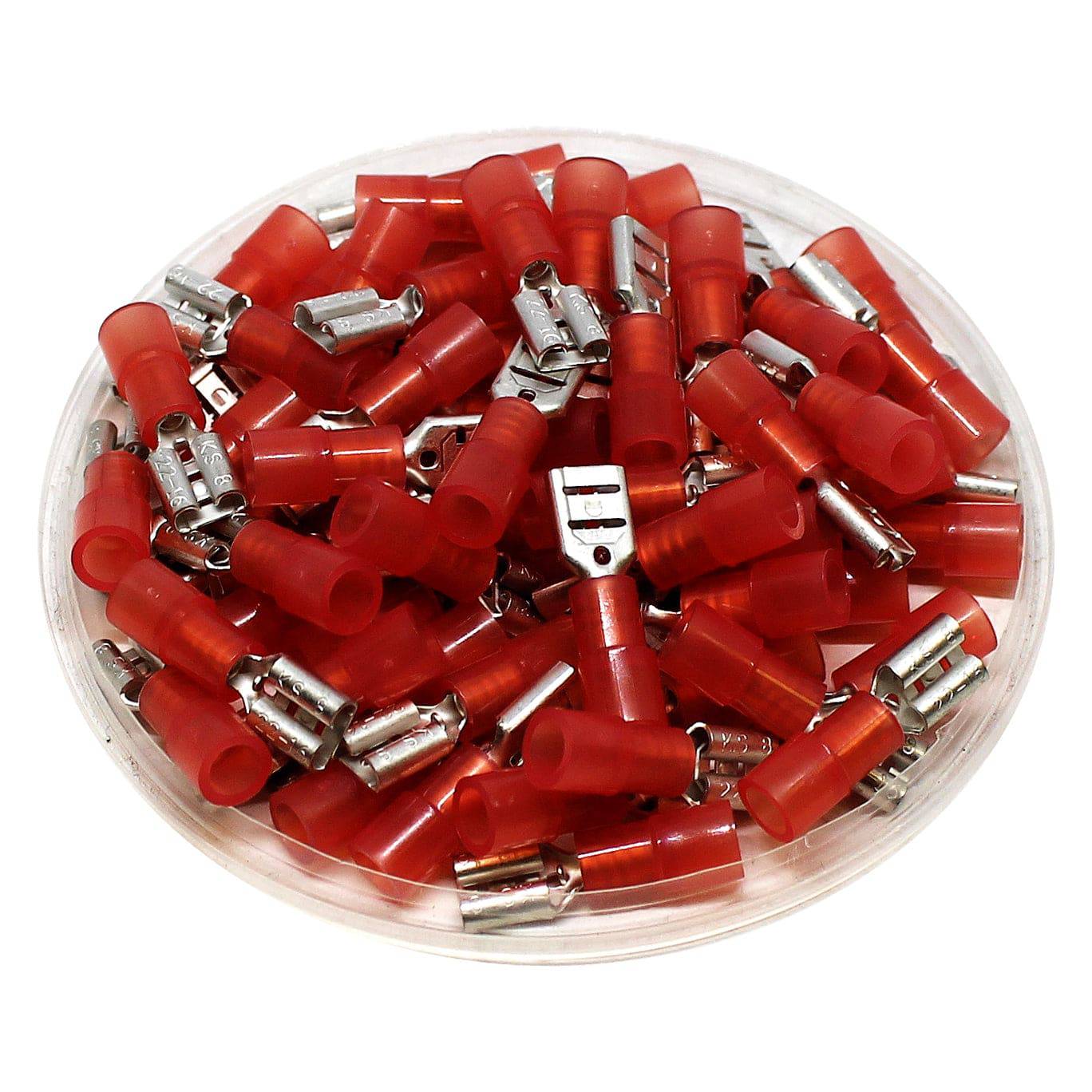 FDNY1-187(5) - 22 to 16 AWG Nylon Insulated Quick Disconnects, Female, Red, 100 Pieces