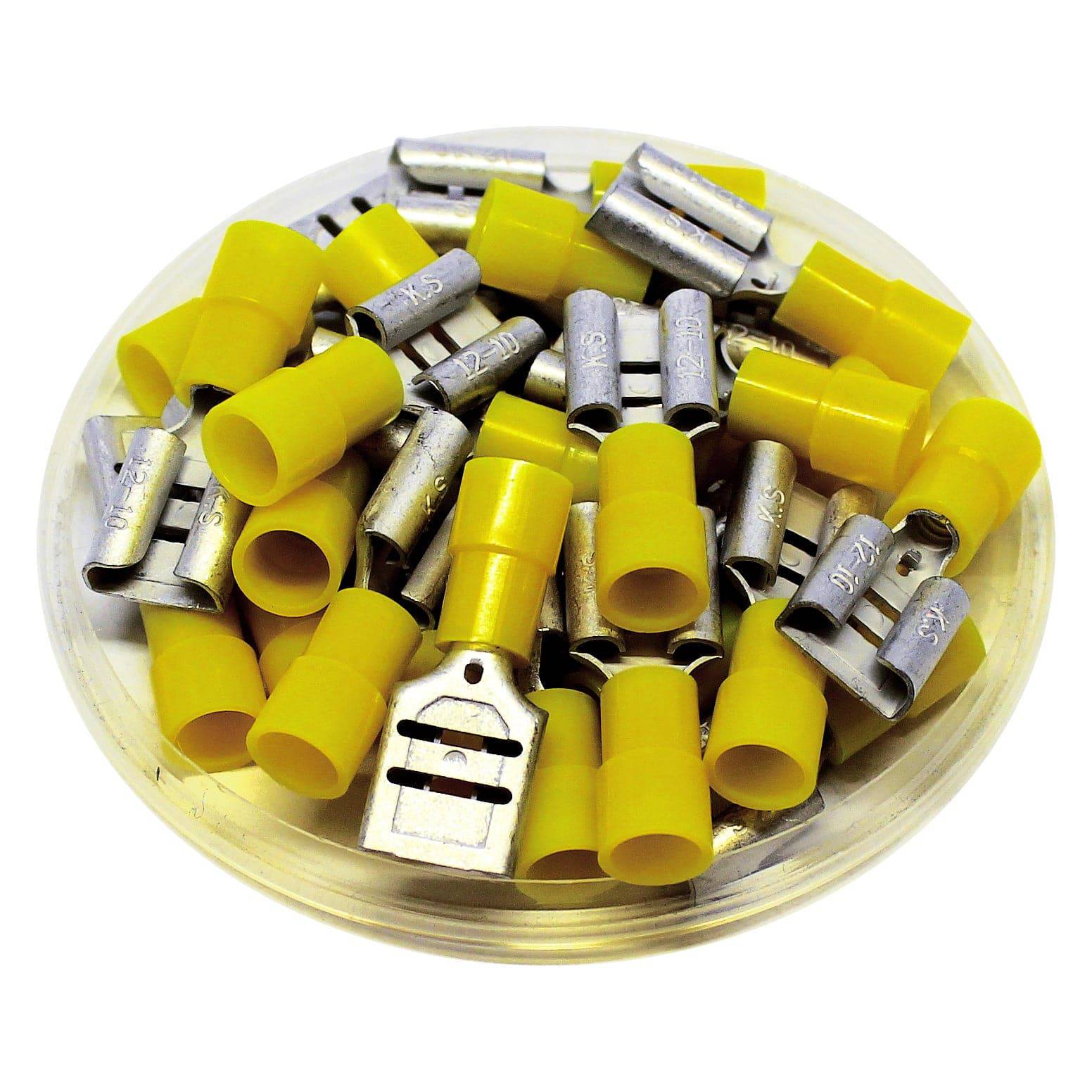 FDNY5-375 - 12 to 10 AWG Nylon Insulated Quick Disconnects, Female, Yellow, 100 Pieces