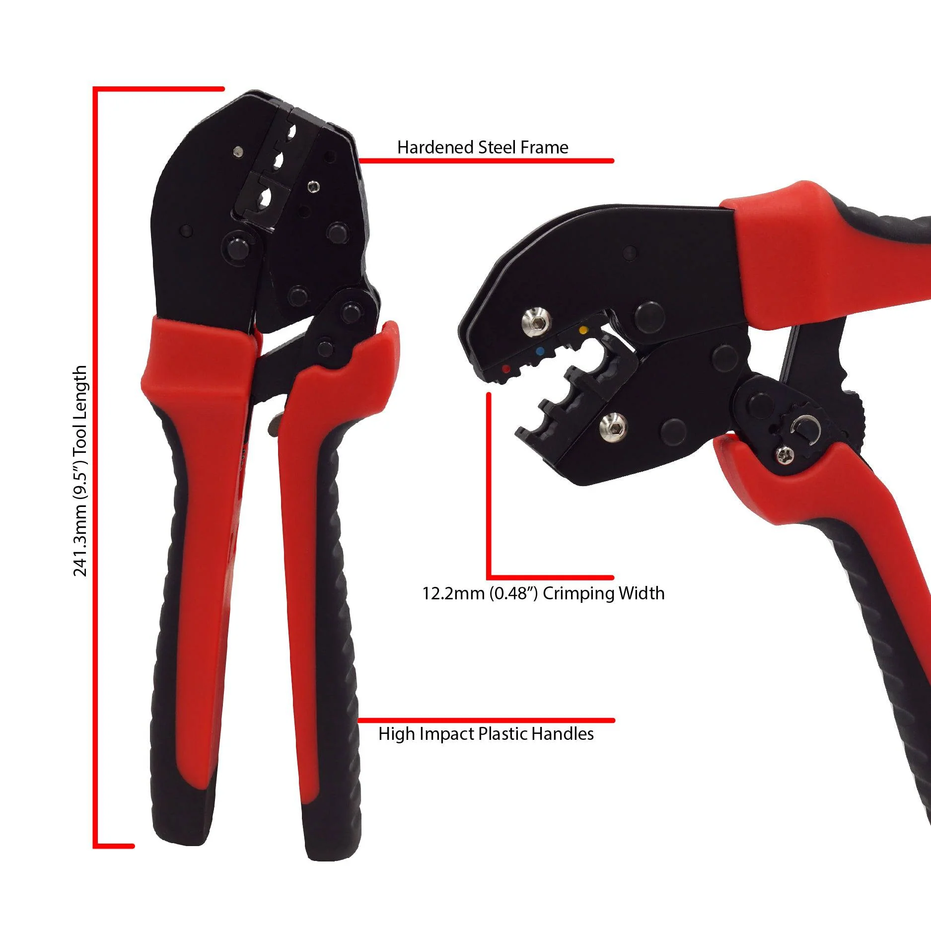 FDT10012 - 22 to 10 AWG Insulated Terminals Crimping Tool, Long Handles, Ratchet, 1 Piece - Image 3