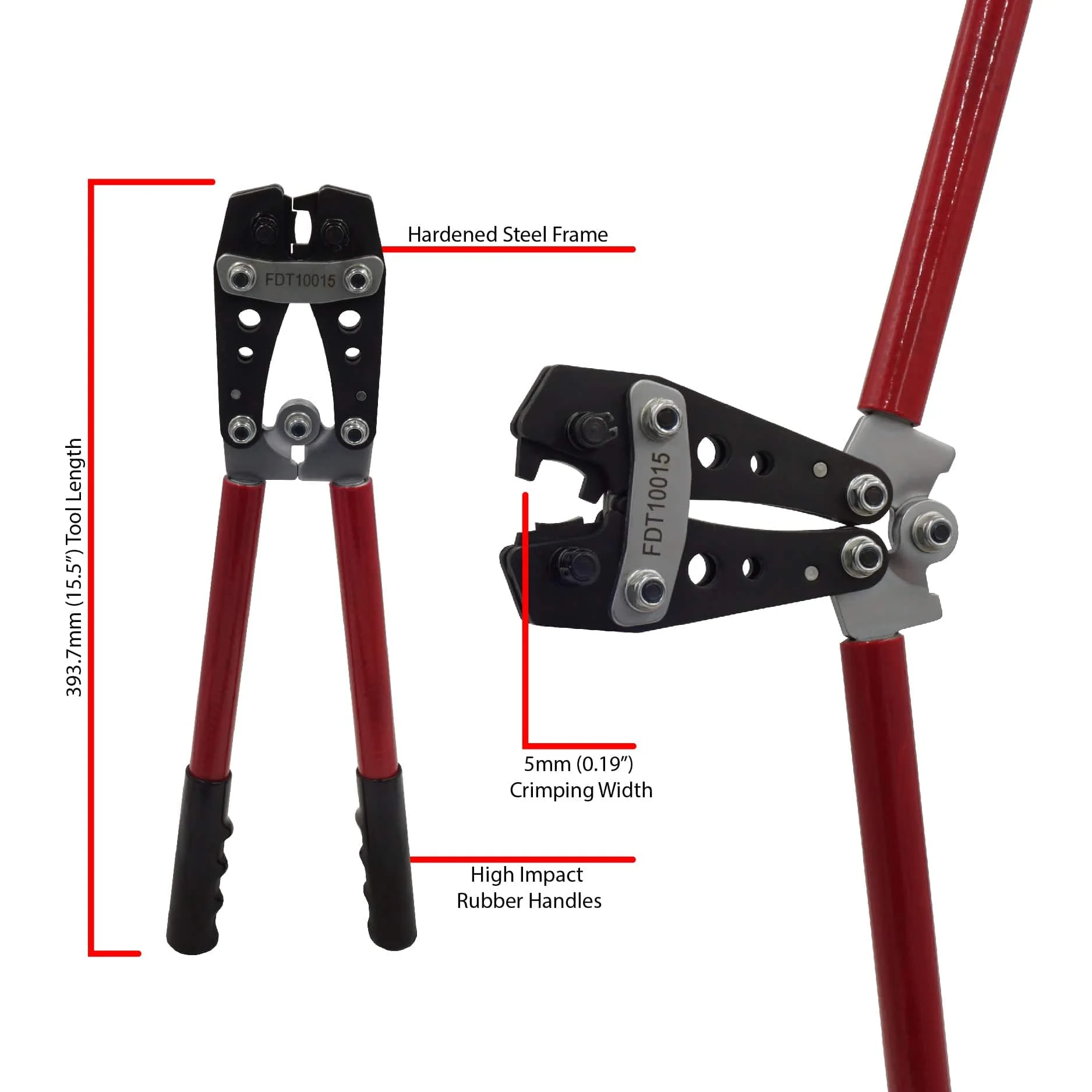 FDT10015 - 4 AWG Insulated Terminals Crimping Tool, Oval Crimp Shape, XL Length - 1 Piece - Image 3