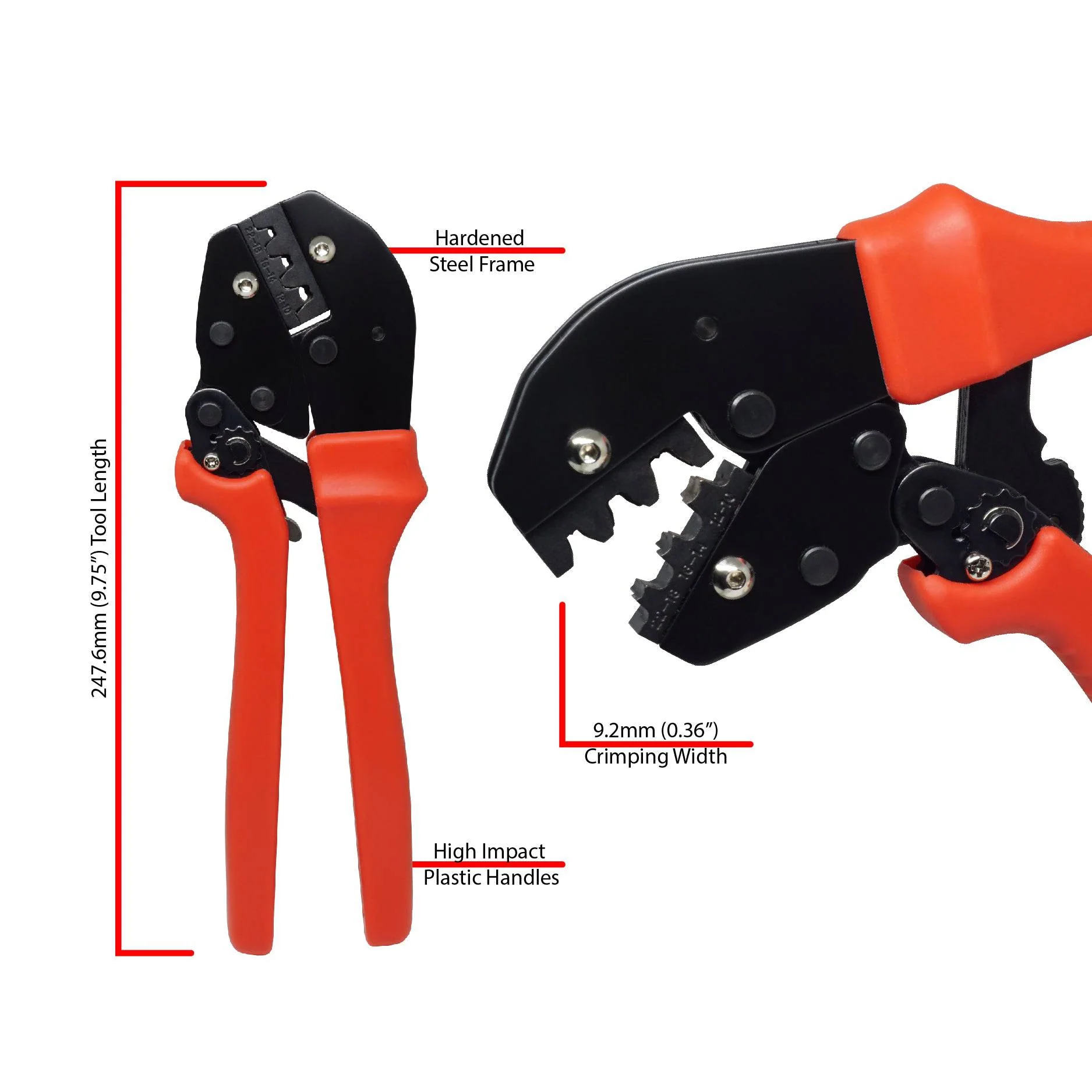FDT10041 - 22 to 10 AWG Open Barrel Connectors Crimping Tool. Faston B-Type, 1 Piece - Image 2