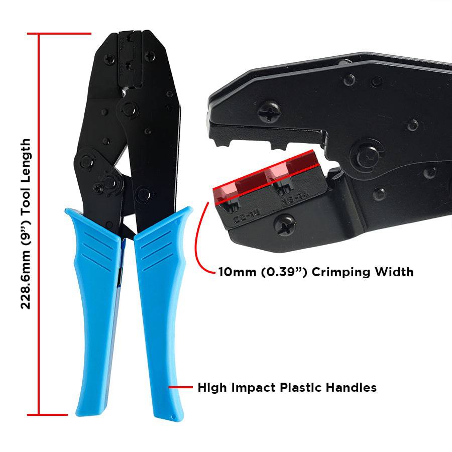FDT10052 - 22 to 14 AWG Non Insulated Flag Terminal Crimping Tool, Ratcheting, 1 Piece - Image 2