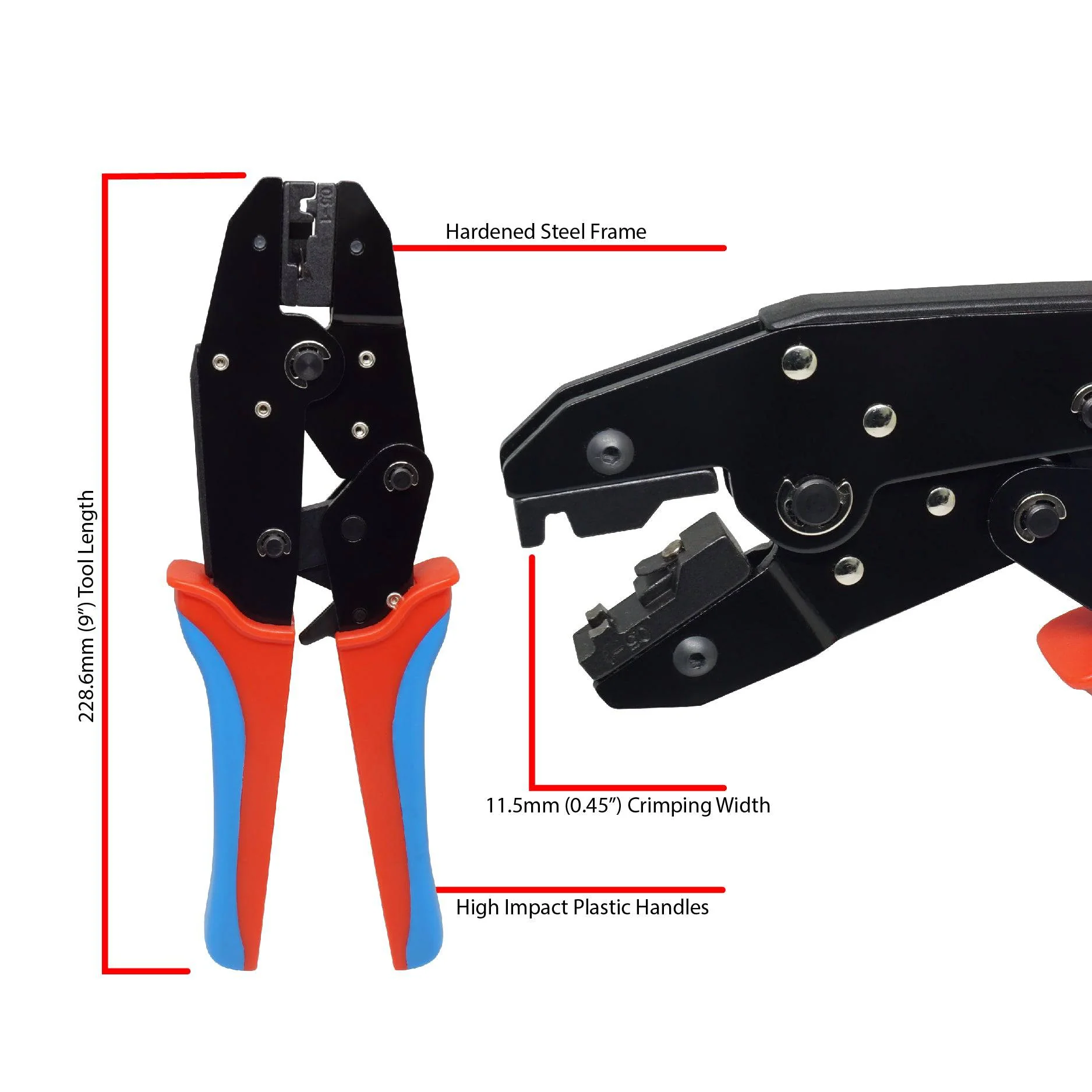 FDT10054 - 22 to 18 AWG Non Insulated Flag Terminal Crimping Tool, Ratcheting, 1 Piece - Image 2