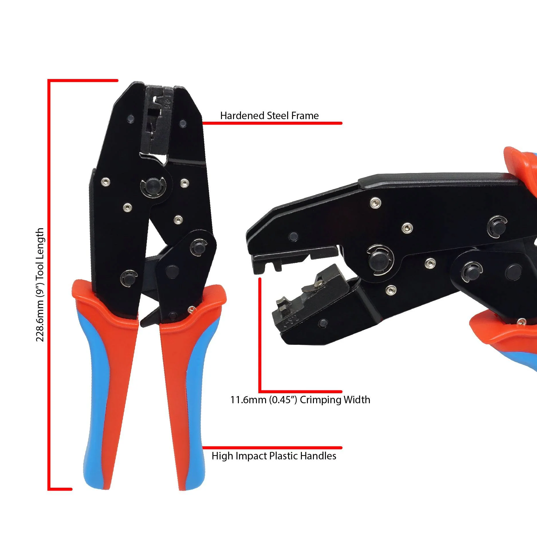 FDT10055 - 18 to 14 AWG Non Insulated Flag Terminal Crimping Tool, Ratcheting, 1 Piece - Image 2