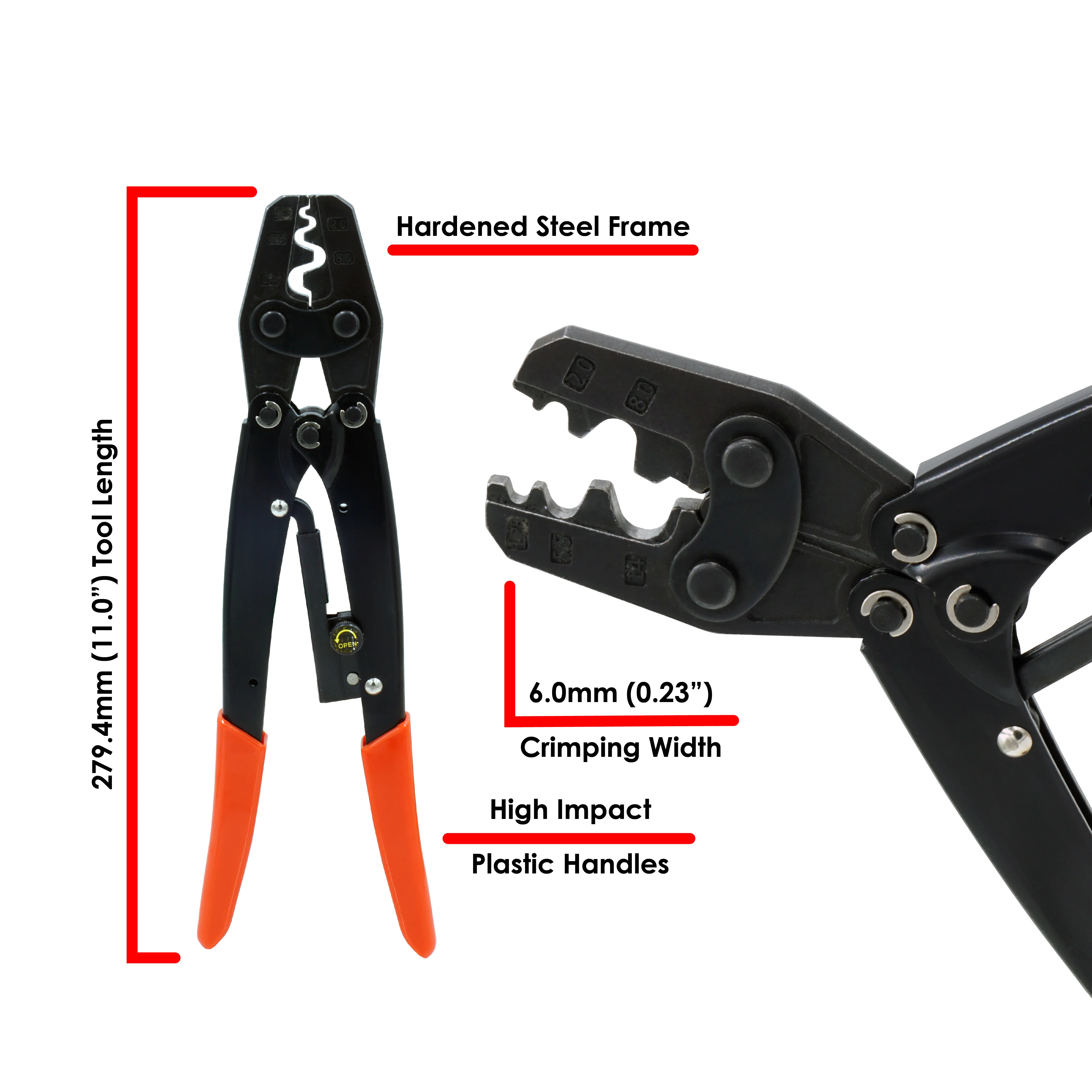 FDT1606 - Non Insulated Terminal Crimping Tool - 16-6 AWG - Long Handle - Image 2