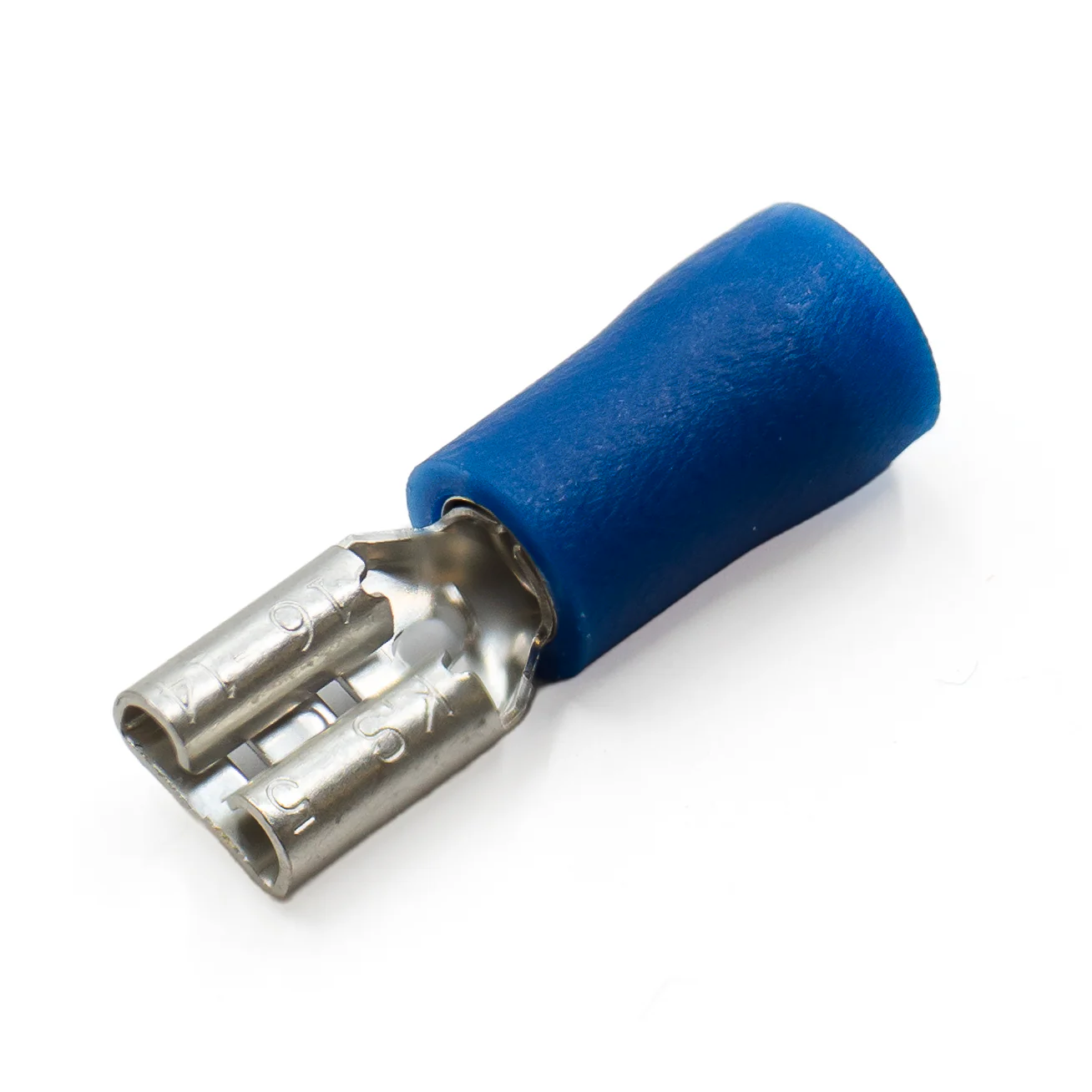 FDV2-205(5) - 16 to 14 AWG Vinyl PVC Insulated Quick Disconnects, Female, Blue, Fully Insulated, 100 Pieces - Image 2