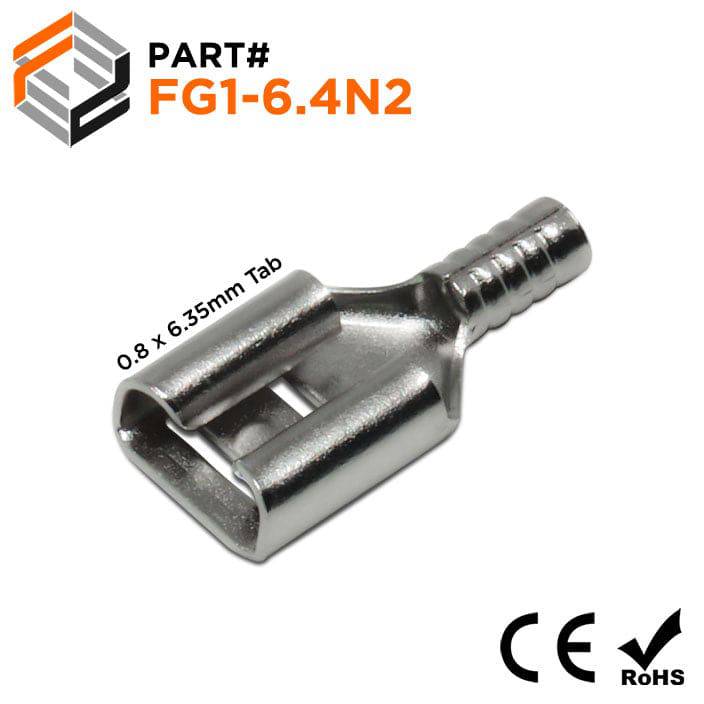 FG1-6.4N2 - 22 to 16 AWG High Temp Female Quick Disconnects, Steel, 900°F, 100 Pieces