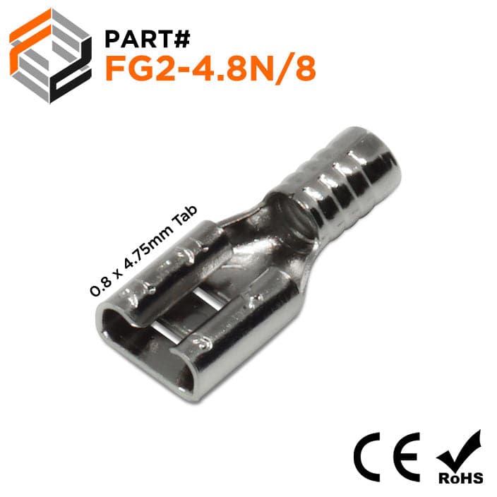 FG2-4.8N/8 - 16 to 14 AWG High Temp Female Quick Disconnects, Nickel Plated Steel, 900°F, 100 Pieces
